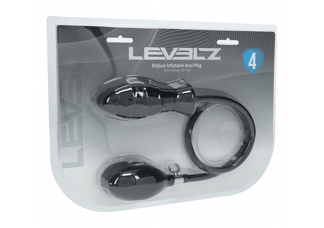 LEVELZ RIBBED INFLATABLE SILICONE ANAL PLUG BLACK