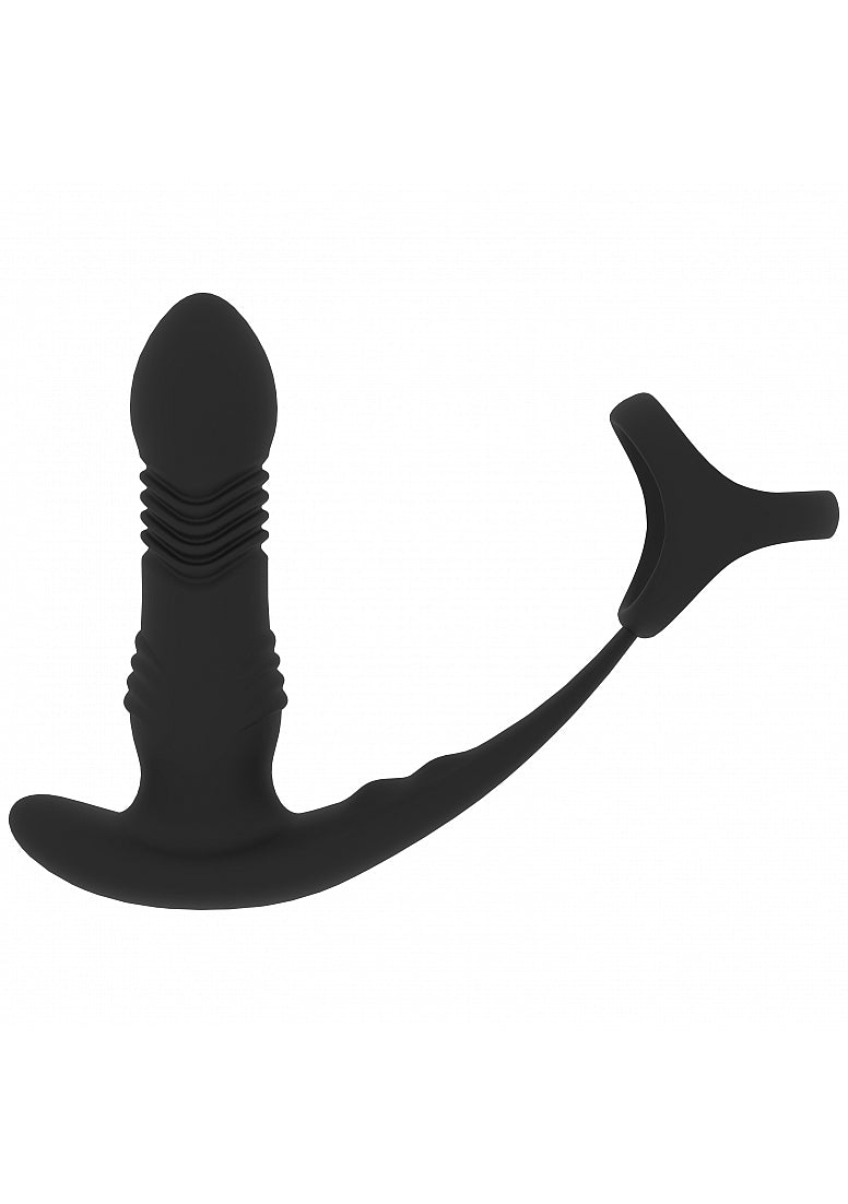 LEVELZ VIBRATING & THRUSTING SILICONE PROSTATE MASSAGER W/TRIO O COCK RING BLACK