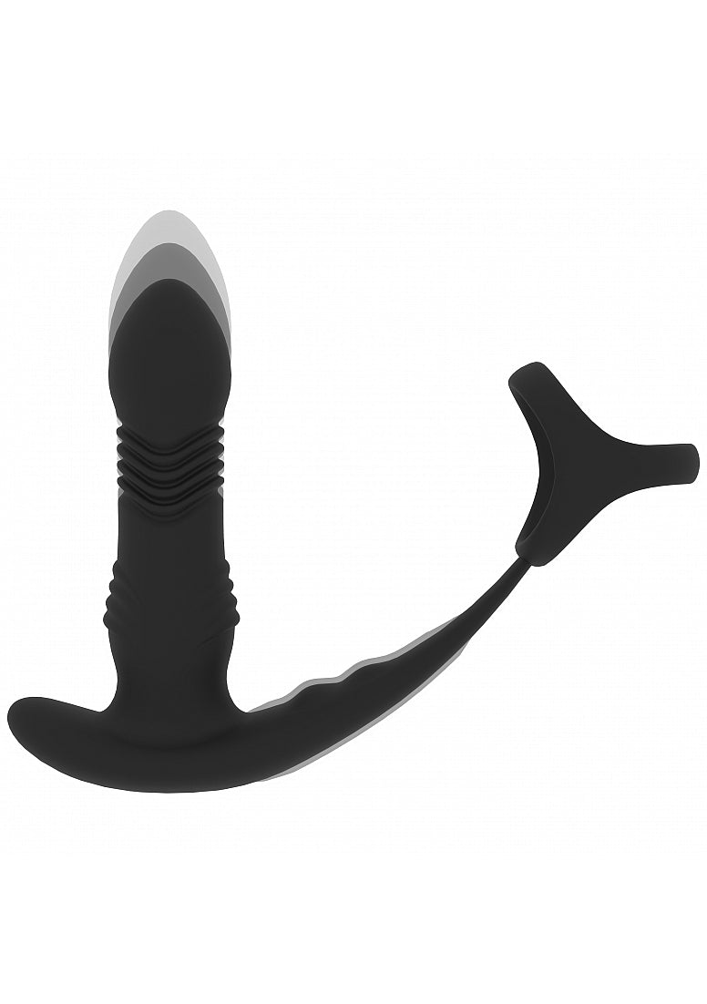 LEVELZ VIBRATING & THRUSTING SILICONE PROSTATE MASSAGER W/TRIO O COCK RING BLACK