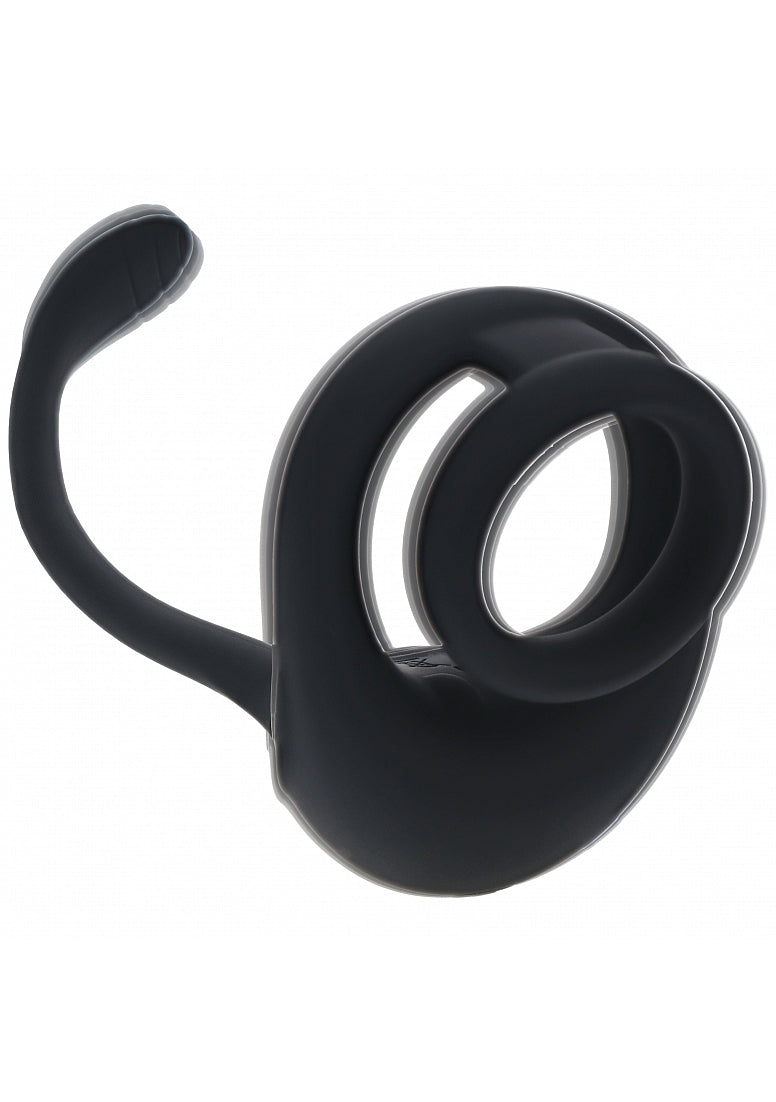 LEVELZ DUAL MOTOR SILICONE COCK RING W/ PROSTATE STIMULAT BLACK