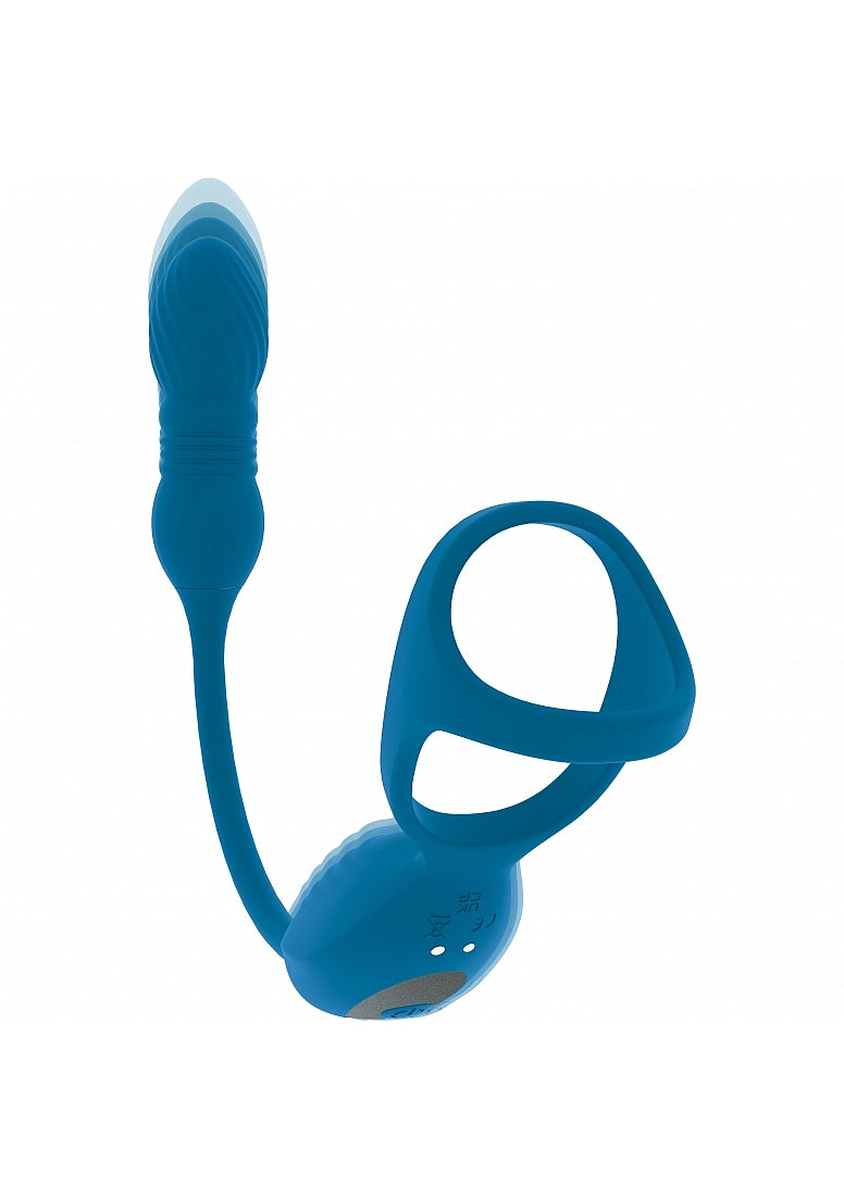 LEVELZ VIBRATING & THRUSTING TRI O COCK RING W/ PROSTATE STIMULTOR TEAL