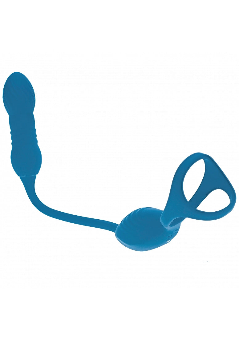 LEVELZ VIBRATING & THRUSTING TRI O COCK RING W/ PROSTATE STIMULTOR TEAL