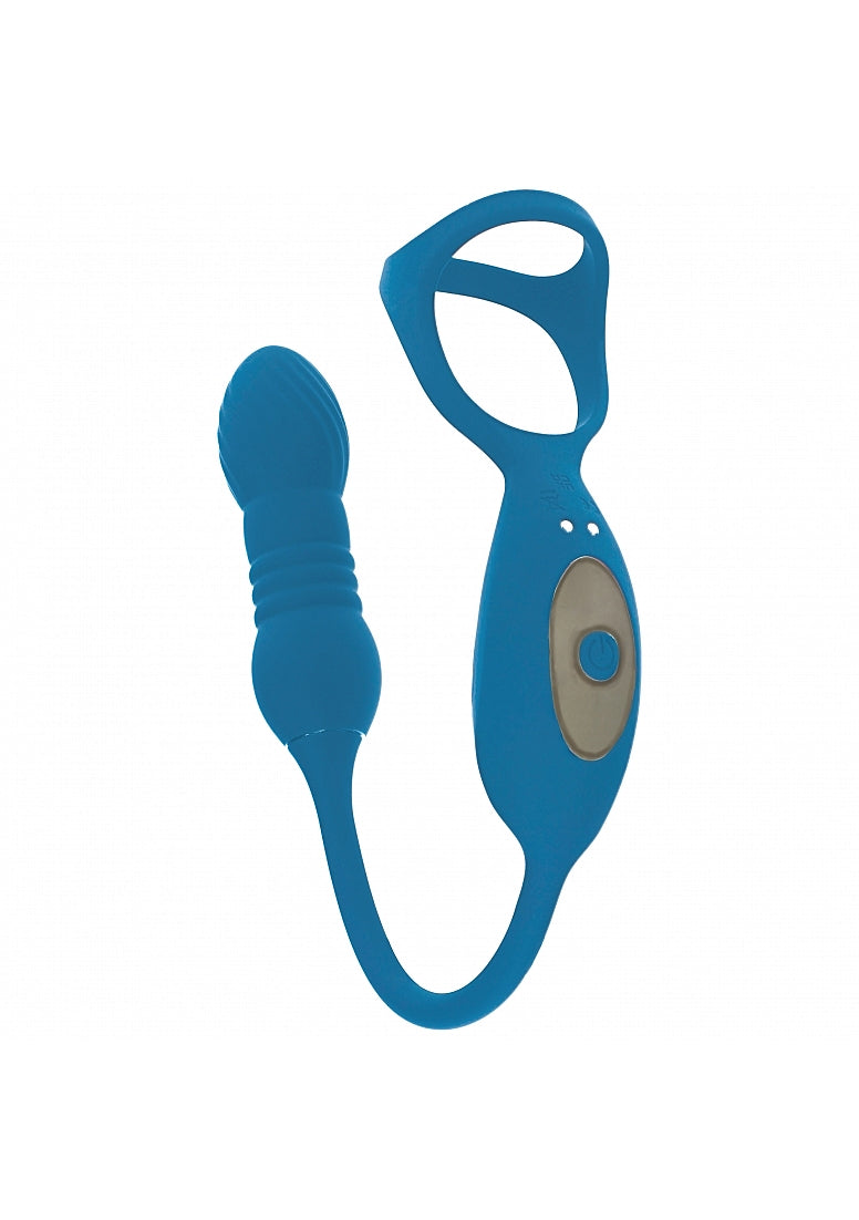 LEVELZ VIBRATING & THRUSTING TRI O COCK RING W/ PROSTATE STIMULTOR TEAL