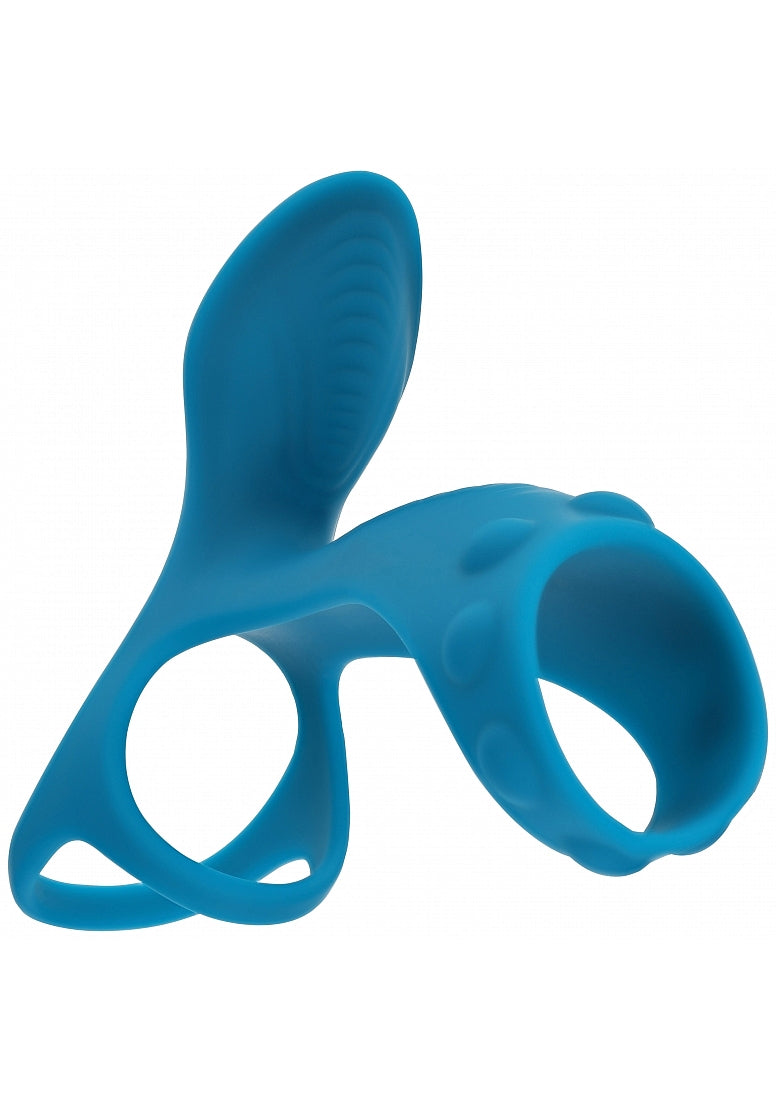 LEVELZ VIBRATING SILICONE COCK & BALL RING W/SHAFT LOOP TEAL
