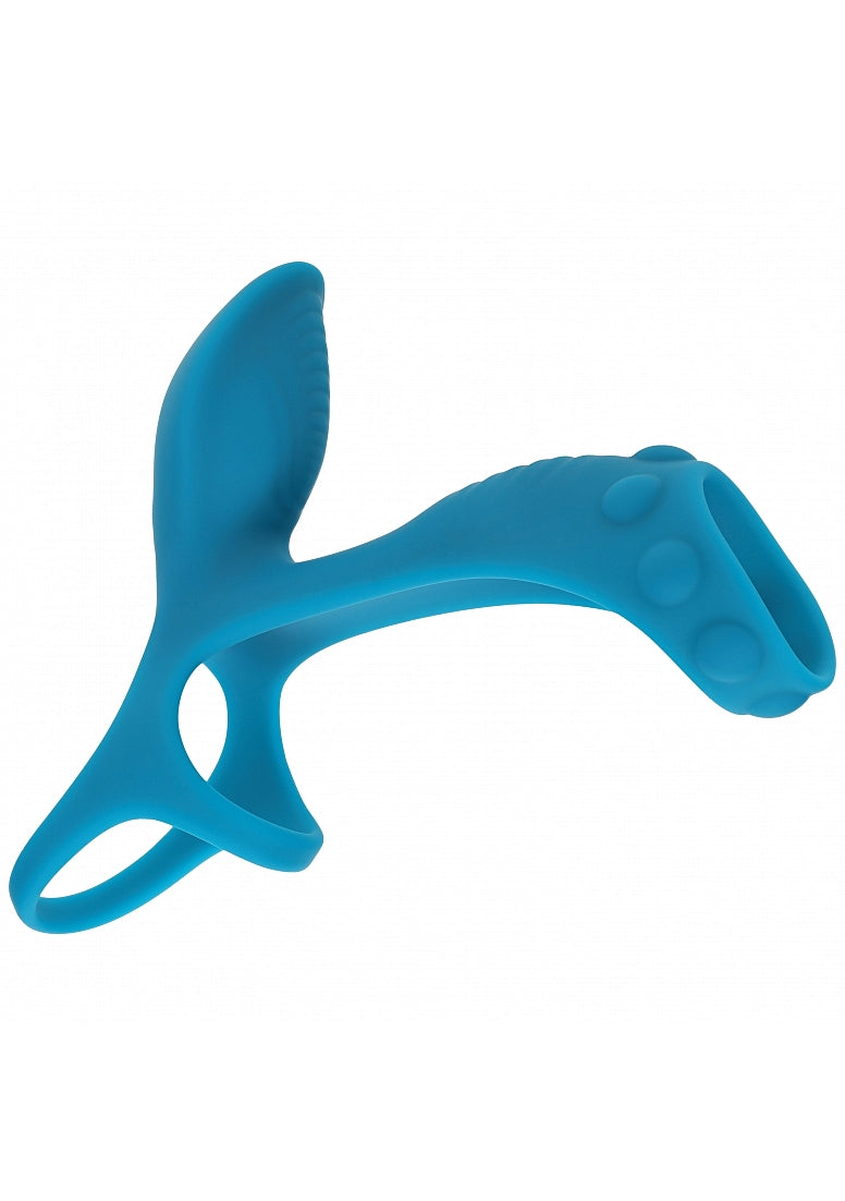 LEVELZ VIBRATING SILICONE COCK & BALL RING W/SHAFT LOOP TEAL