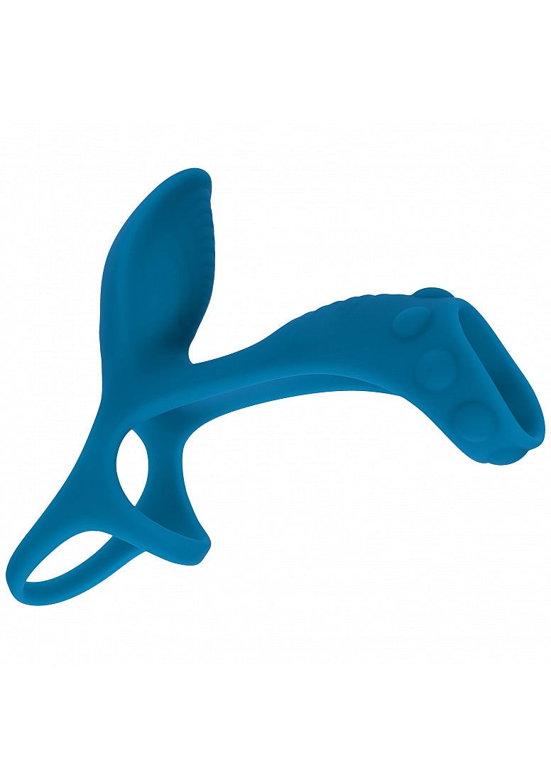 LEVELZ VIBRATING SILICONE COCK & BALL RING W/SHAFT LOOP TEAL