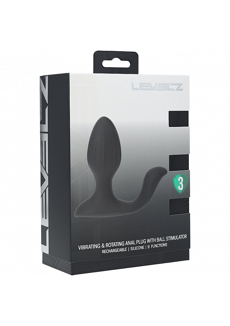 LEVELZ VIBRATING & ROTATING SILICONE ANAL PLUG BLACK