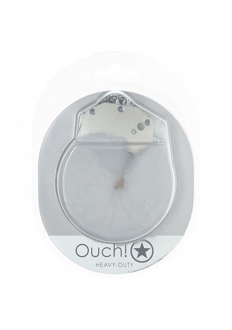 OUCH! HEAVY DUTY FLUFFY HANDCUFFS WHITE
