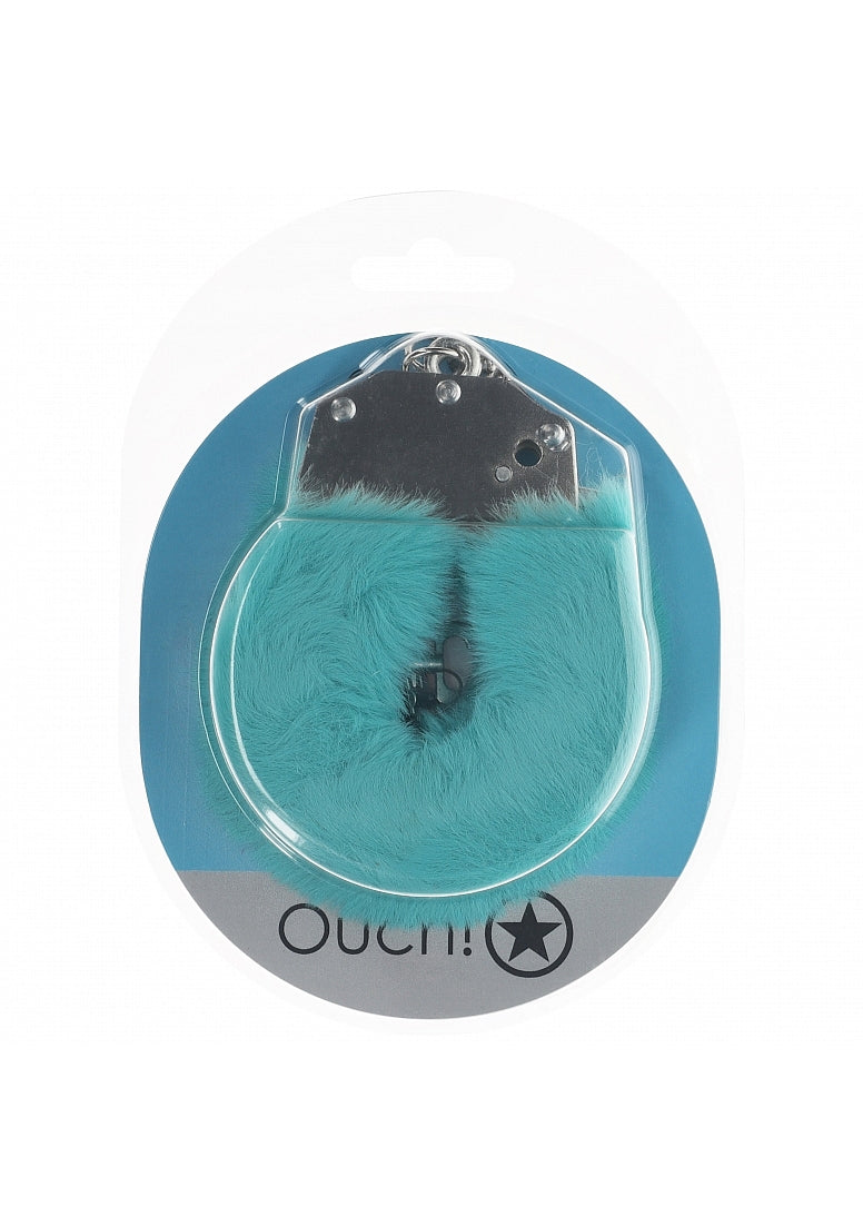 OUCH! HEAVY DUTY FLUFFY HANDCUFFS - BLUE