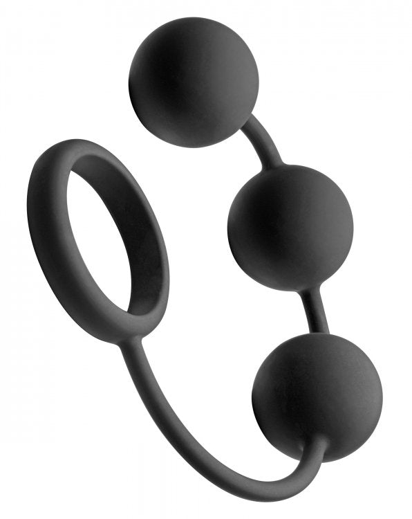 TOM OF FINLAND SILICONE COCK RING W/3 WEIGHTED BALLS
